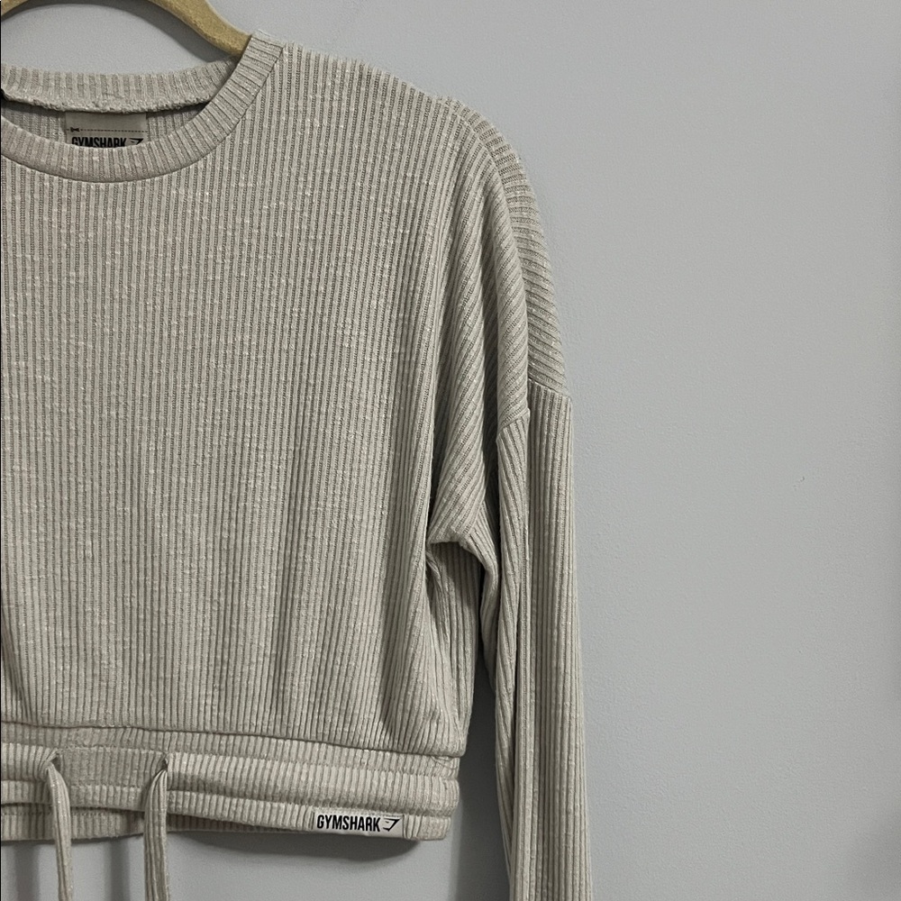 Gymshark Light Gray Ribbed Lounge Sweater Top